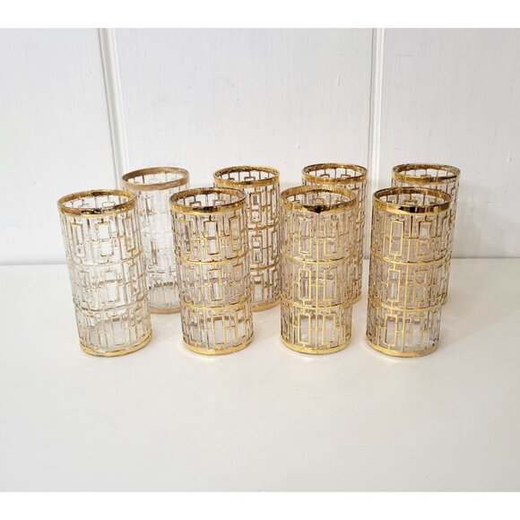 Imperial Glass Other - Imperial Glass Shoji Gold Trellis Drinking Glasses Set of Five Plus 3 Extras MCM